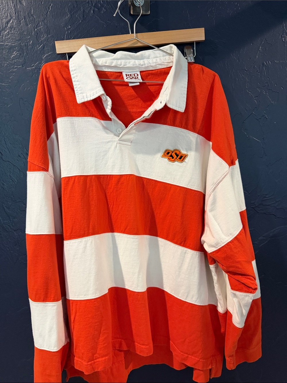 Men's OSU Red & White Striped Rugby Button-Down Shirt